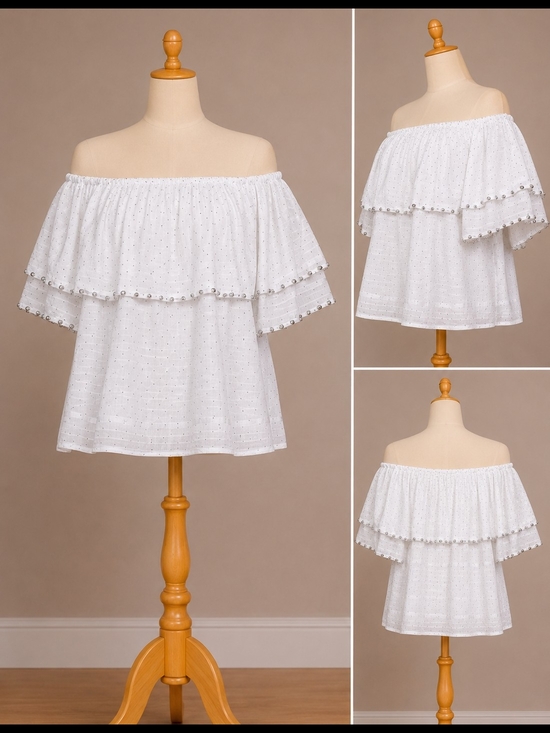 JJ's Fairyland Tops - JJ's Fairyland Off-Shoulder White Eyelet Ruffle Top